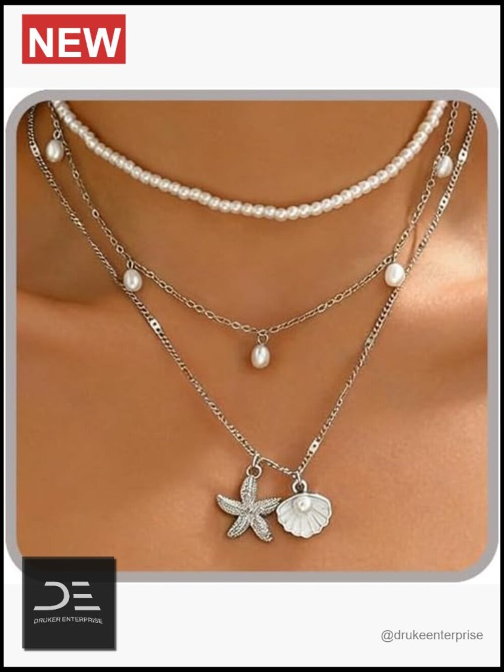 Beach Jewelry Starfish Necklace Gold Cowrie Shell Pendant for Women